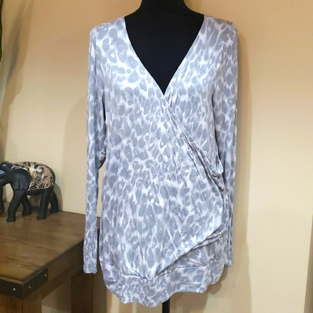 Gray Animal Print Wrap Shirt